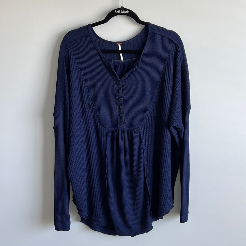 Free People Navy Long Sleeve Top